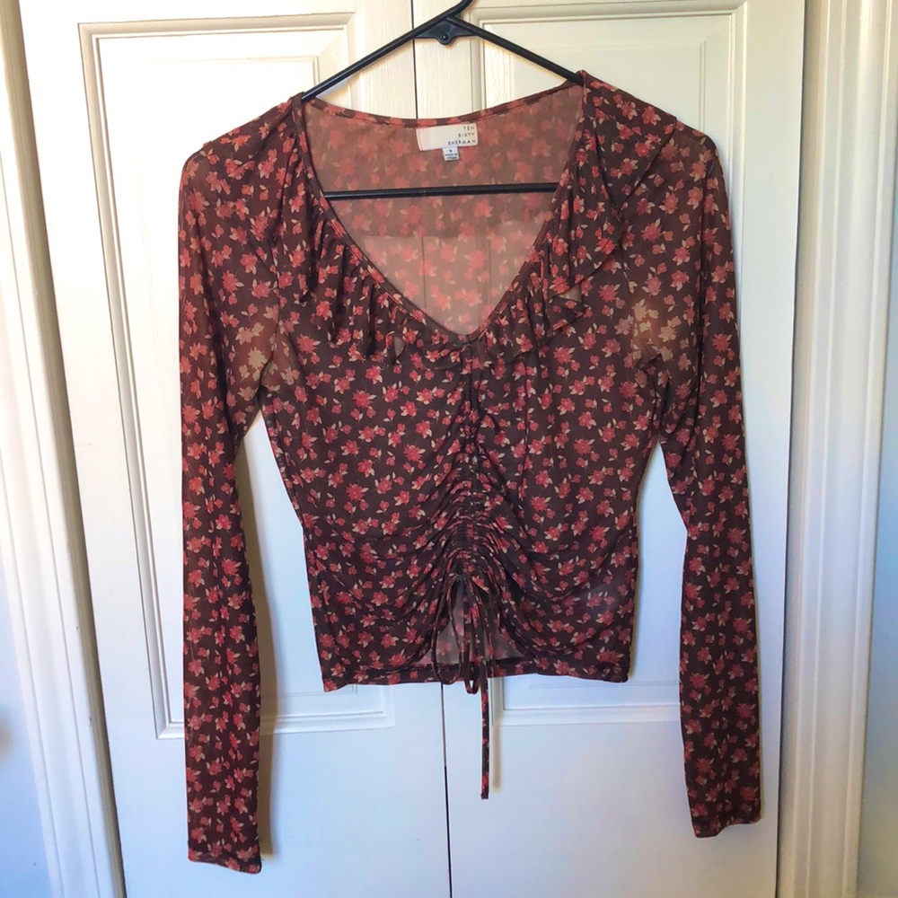 Ten sixty Sherman (Nordstrom’s) long sleeve sheer floral top w/ drawstrings (S)